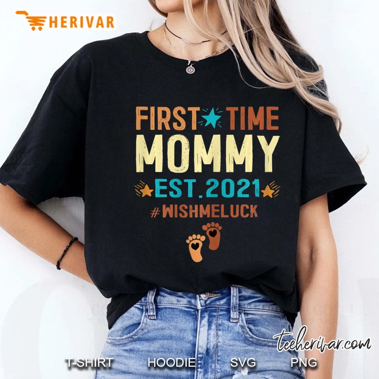 Womens First Time Mommy Est 2021 Funny Promoted To Mommy 2021 Ver2 Ladies Tee