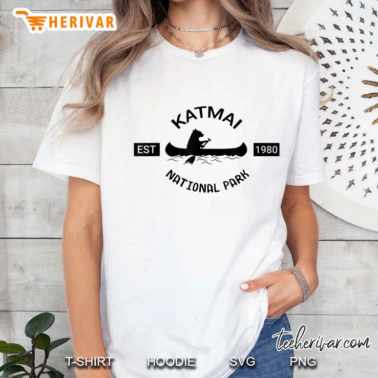 Alaska Katmai National Park Bear Canoe Silhouette Ladies Tee