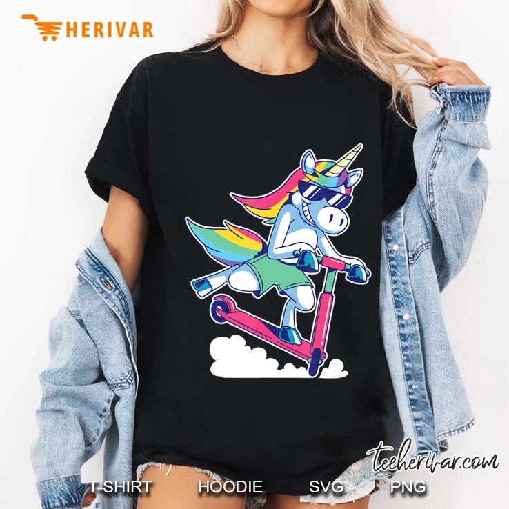 Fresh Kid Unicorn Riding A Scooter Ladies Tee