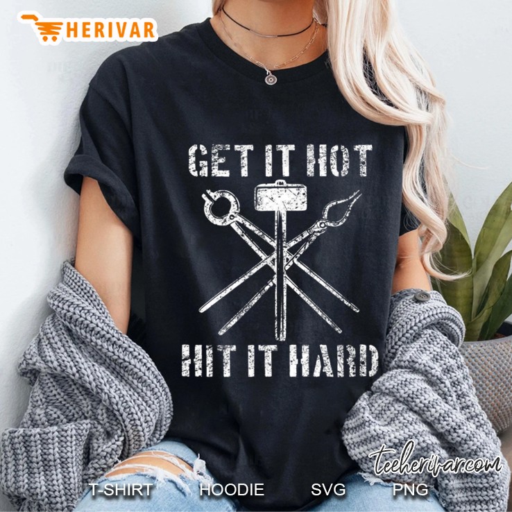 Vintage Distressed Blacksmith Get It Hot, Hit It Hard Ladies Tee