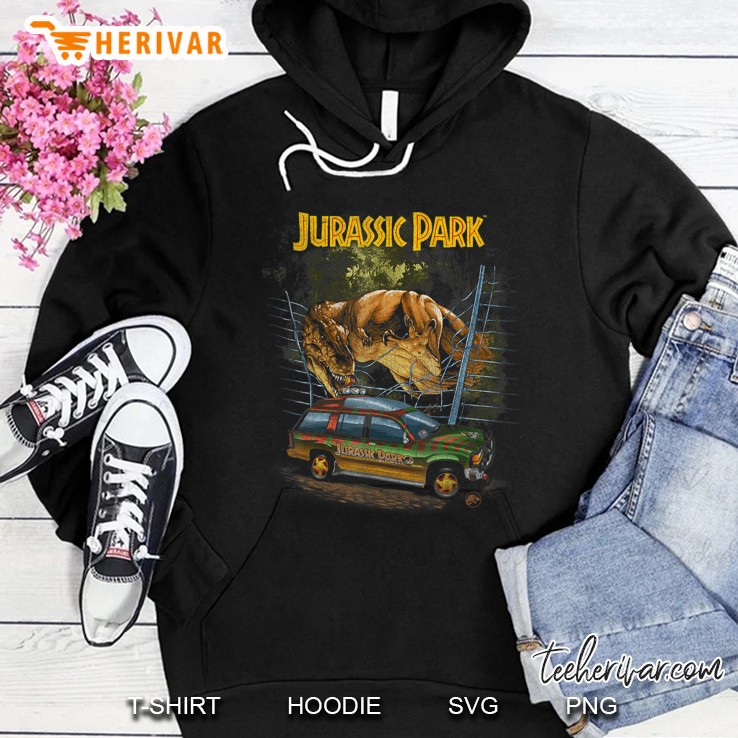 Jurassic Park Vintage T-Rex Break Out Graphic Hoodie