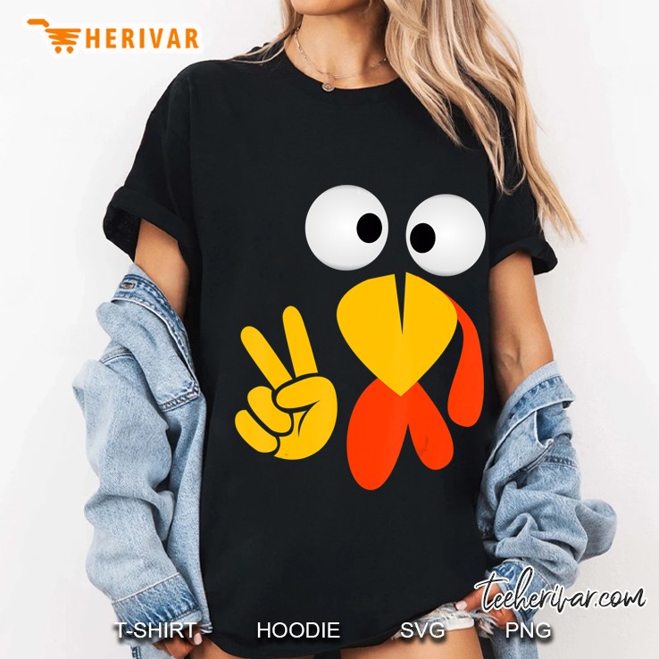Funny Thanksgiving Turkey Face Peace Sign Kids Gift Idea Ladies Tee