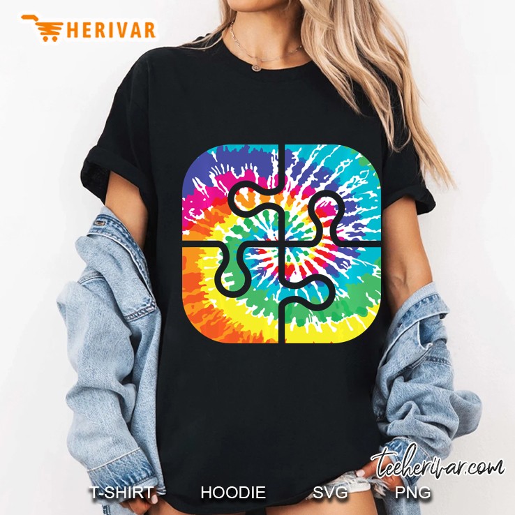 Autism Puzzle Piece Shirt, Tie Dye Autistic Puzzle Ladies Tee