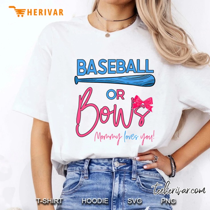 Baseball Or Bows Gender Reveal Party Idea For Mommy Premium Ladies Tee