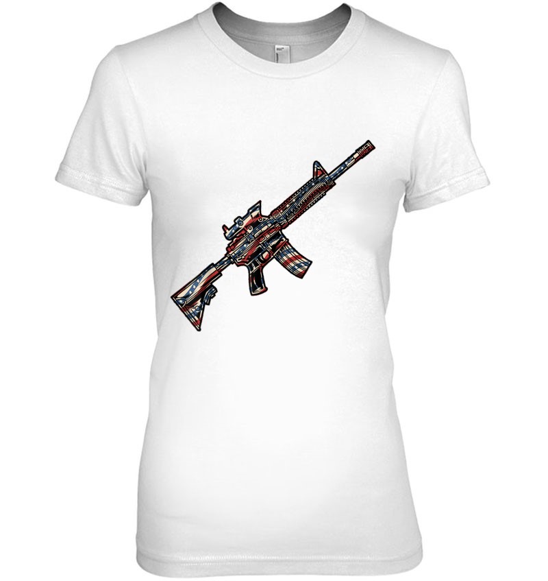 American Girl T-shirt 2nd Amendment Rifle Navy Marine AK 47 AR15 USA Flag Tshirt 