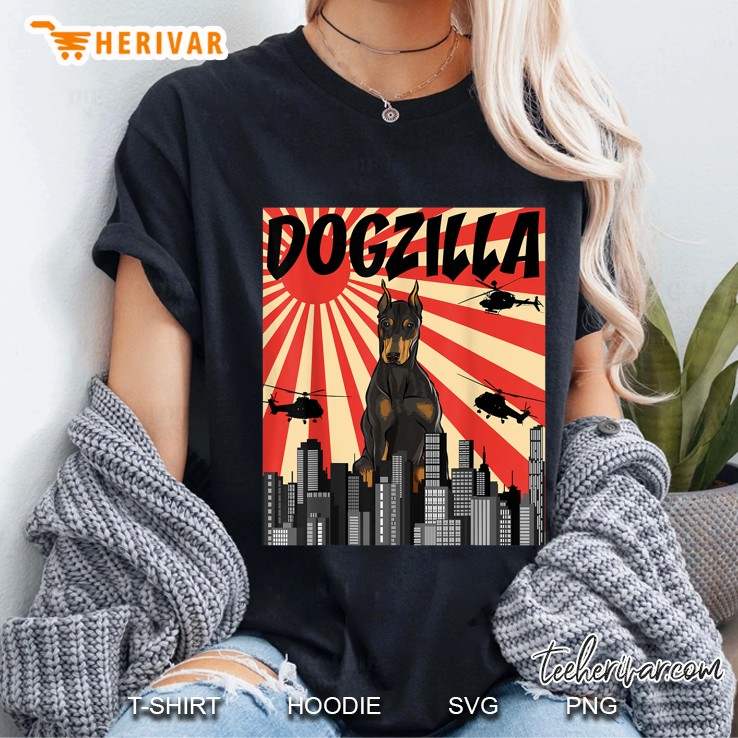 Funny Retro Japanese Dogzilla Doberman Pinscher Ladies Tee