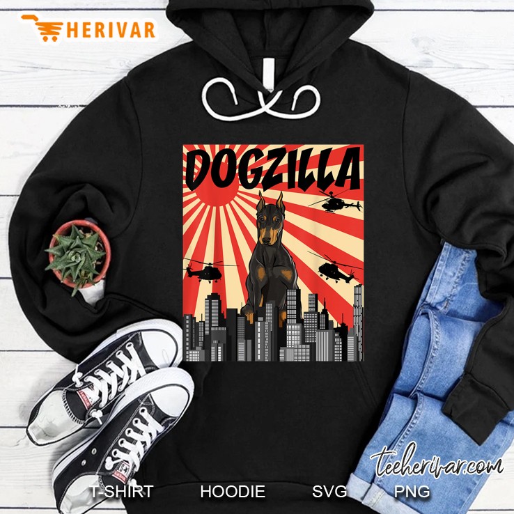 Funny Retro Japanese Dogzilla Doberman Pinscher Hoodie
