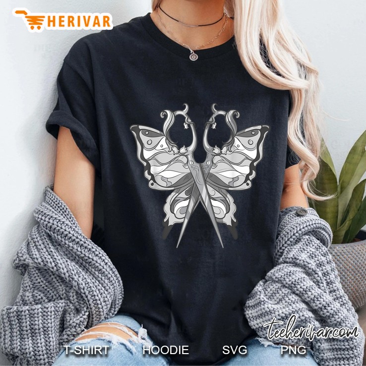 Goth Girl Hairdresser Hustler Tattoo Art Butterfly Scissors Ladies Tee