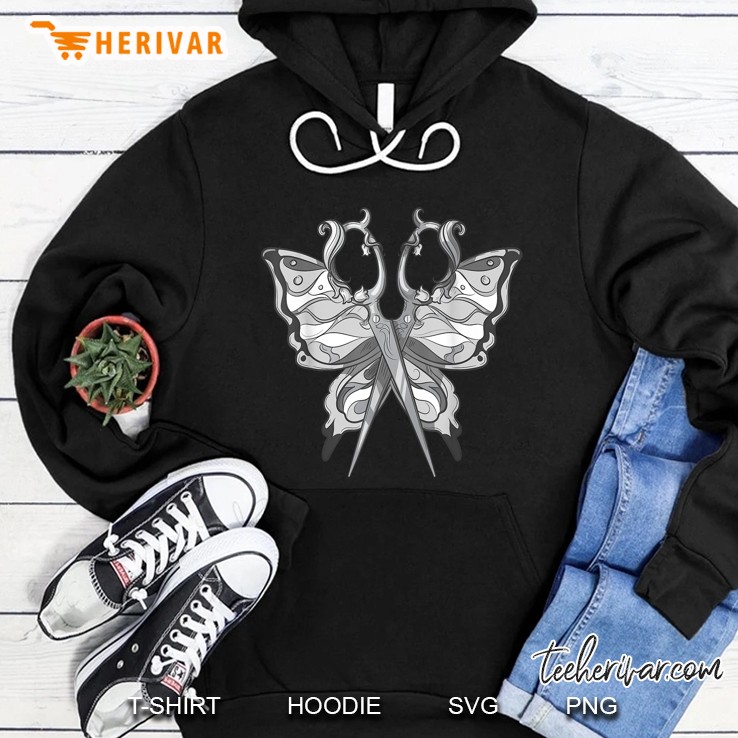 Goth Girl Hairdresser Hustler Tattoo Art Butterfly Scissors Hoodie