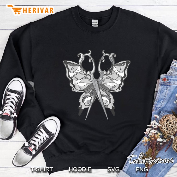 Goth Girl Hairdresser Hustler Tattoo Art Butterfly Scissors Sweatshirt
