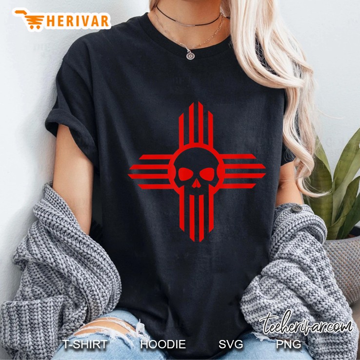 New Mexico Flag Zia Sun Skull ; State Pride Ladies Tee