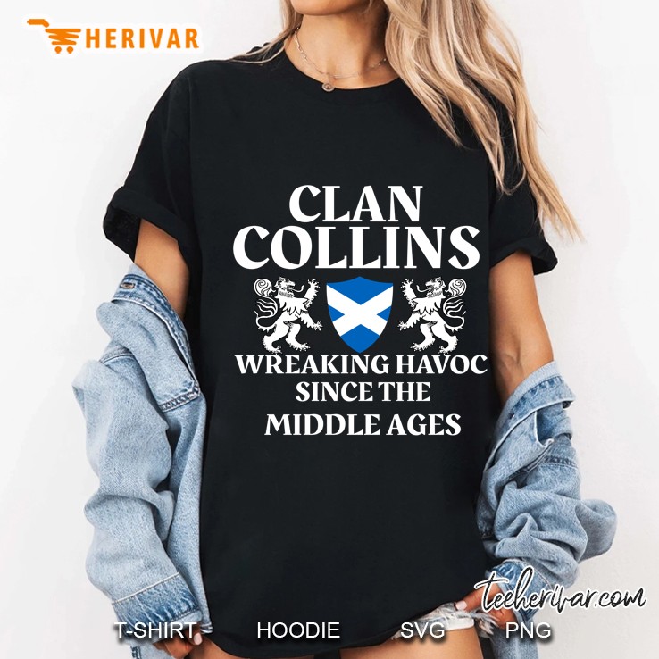 Clan Collins Scottish Family Kilt Tartan Lion Name Ladies Tee