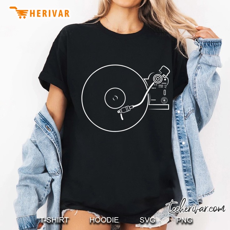 Vinyl Record Player Retro Sketch Music Dj Drawing Print Ladies Tee