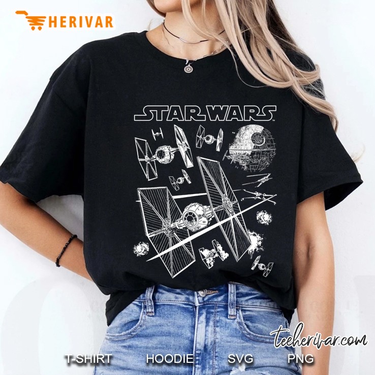 Star Wars X-Wings Chase Tie Fighters Death Star Logo Ladies Tee