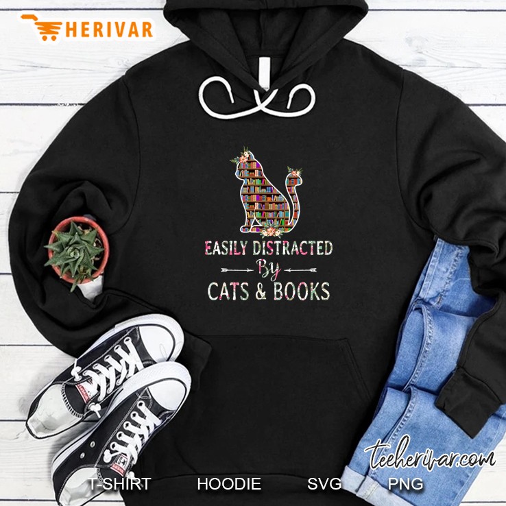 Cat Lover - Book Lover - Easily Distracted By Cat & Books Hoodie