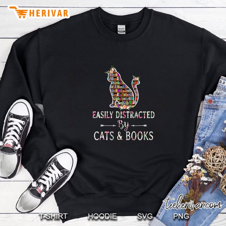 Cat Lover - Book Lover - Easily Distracted By Cat & Books Sweatshirt