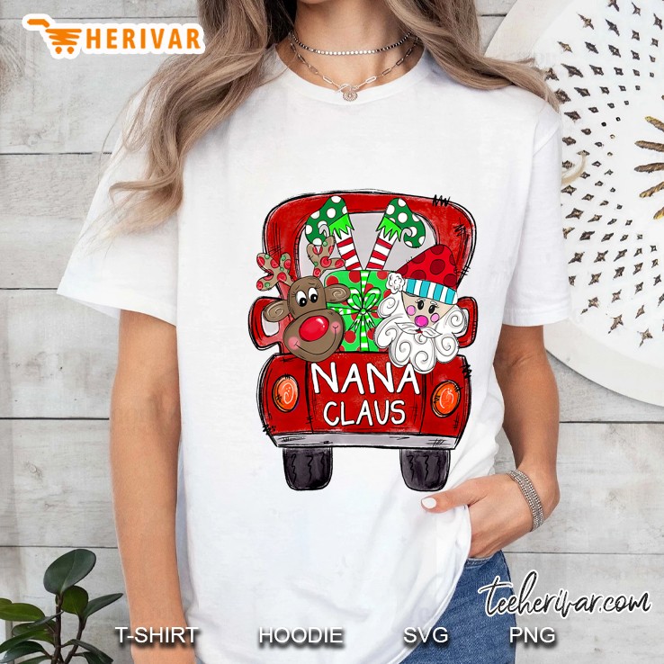 Womens Nana Claus Christmas - Reindeer And Santa Claus Premium Ladies Tee
