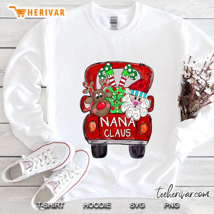 Womens Nana Claus Christmas - Reindeer And Santa Claus Premium Sweatshirt