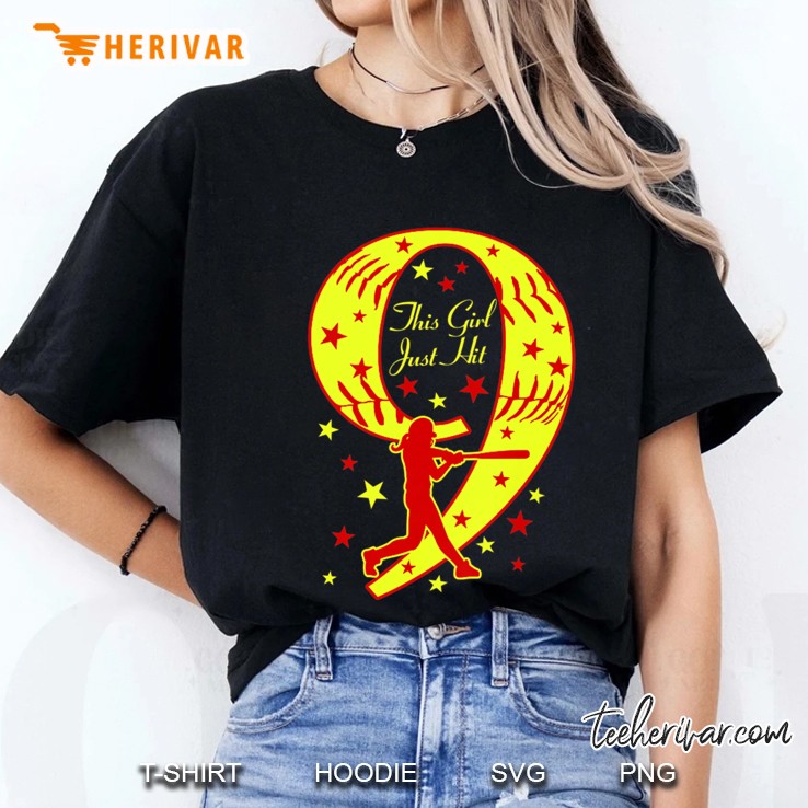 Kids Softball This Girl Hit 9 9Th Birthday Nine Years Old Party Ladies Tee