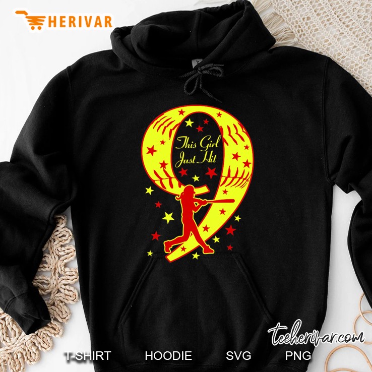 Kids Softball This Girl Hit 9 9Th Birthday Nine Years Old Party Hoodie