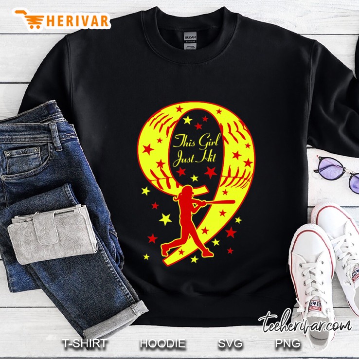 Kids Softball This Girl Hit 9 9Th Birthday Nine Years Old Party Sweatshirt
