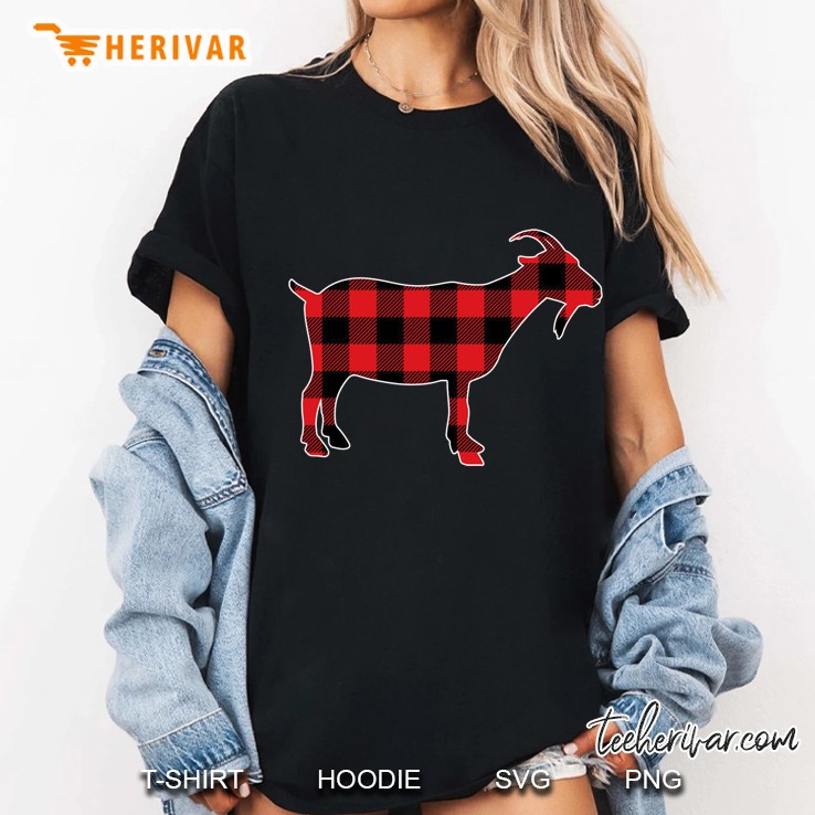 Red Plaid Goat Santa Hat Funny Christmas Pajama Ladies Tee