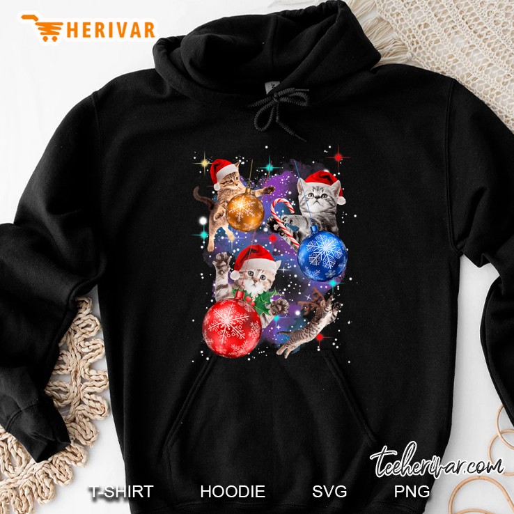 Cute Christmas Cats In Space Ornaments Graphic Hoodie