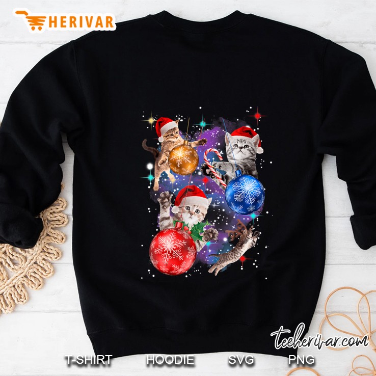Cute Christmas Cats In Space Ornaments Graphic Sweatshirt