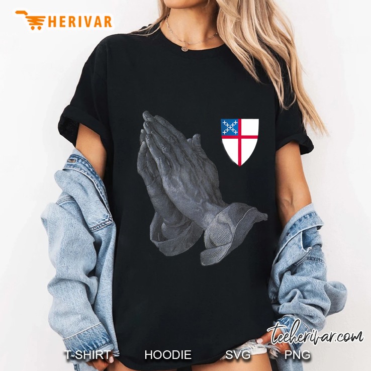 Episcopal Church Shield Emblem With Praying Hands Ladies Tee