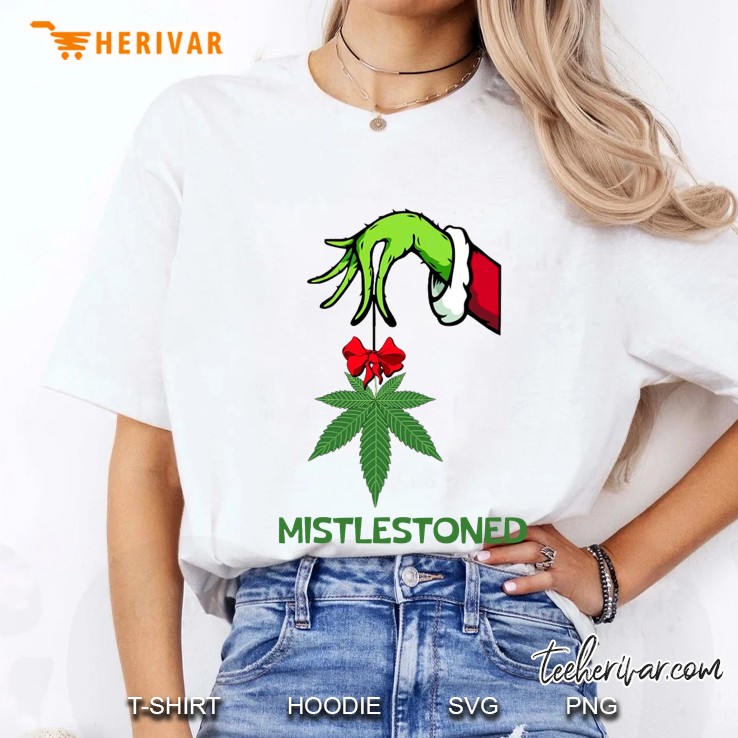 Mistlestoned Funny Stoner Marijuana The Grinch Hand Christmas Ladies Tee