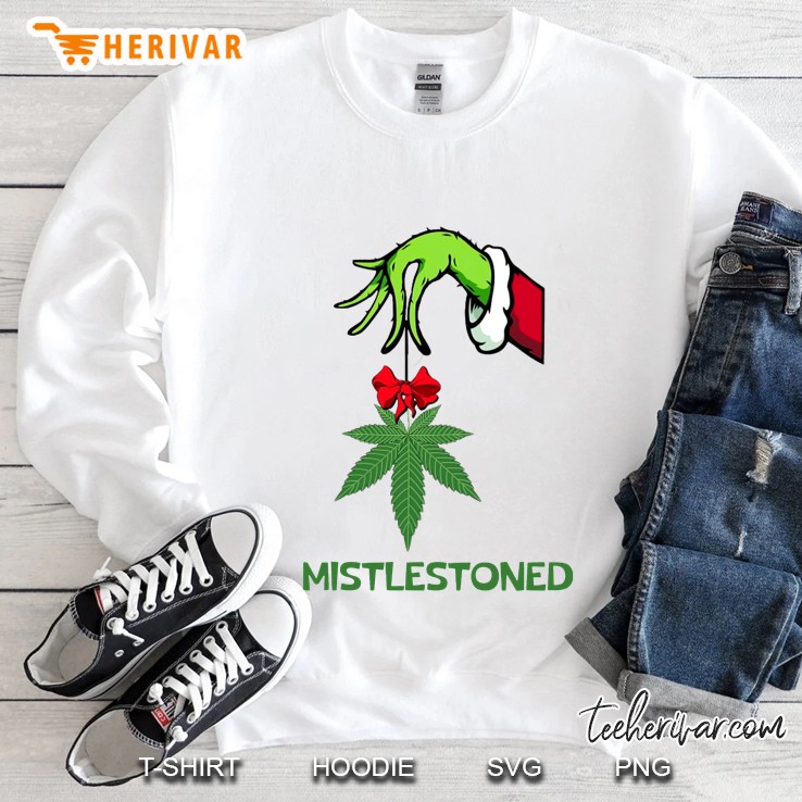 Mistlestoned Funny Stoner Marijuana The Grinch Hand Christmas Sweatshirt