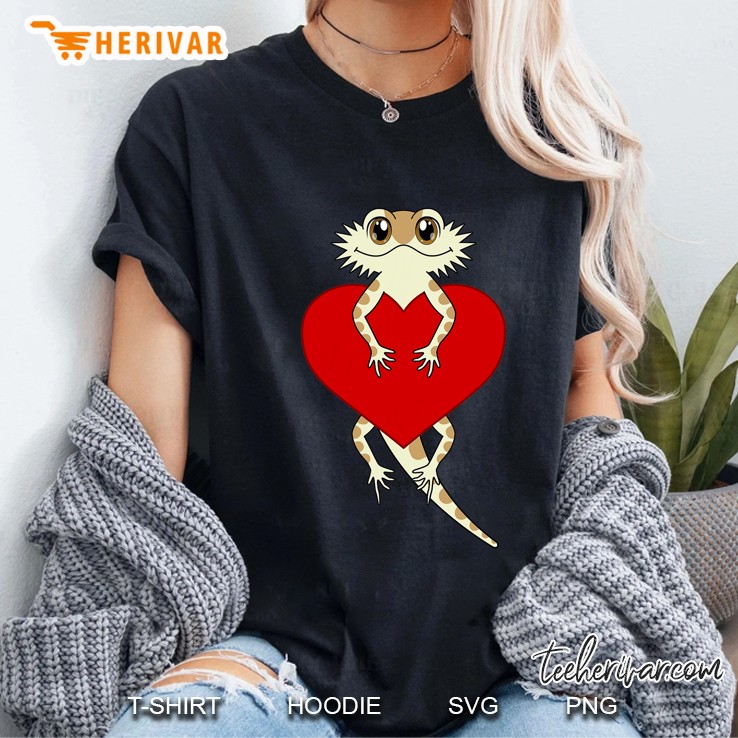 Cute Cartoon Bearded Dragon Valentines Day Shirt Heart Ladies Tee