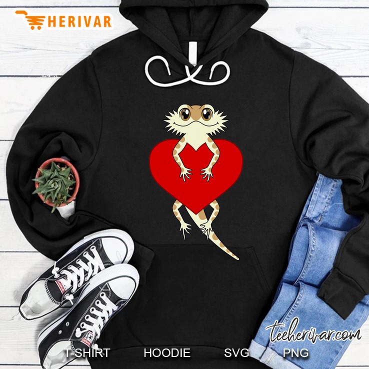 Cute Cartoon Bearded Dragon Valentines Day Shirt Heart Hoodie
