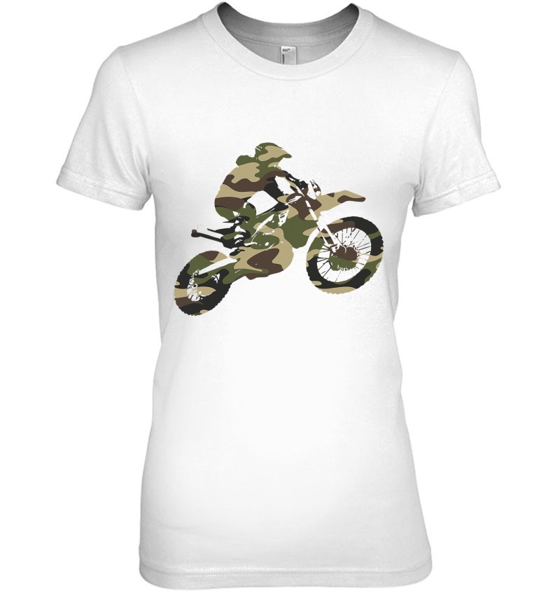 Motorcross Dirt Bike Racing Camo Camouflage Motorcycle Rider Maglietta
