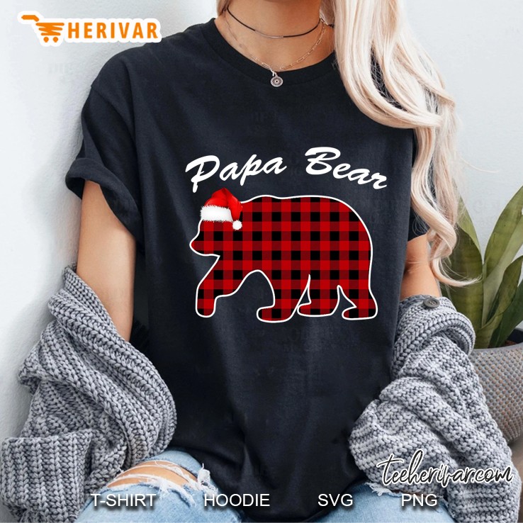 Papa Bear Red Plaid Buffalo Family Christmas Pajamas Ladies Tee