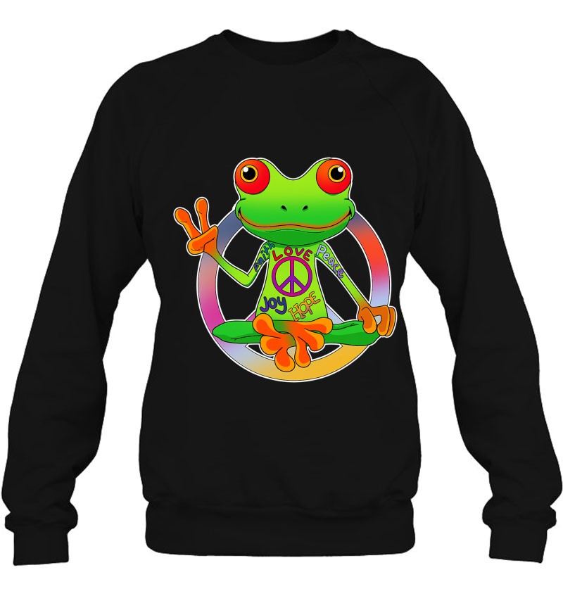 Hippie Frog Peace Sign Yoga Frogs Hippies 70s