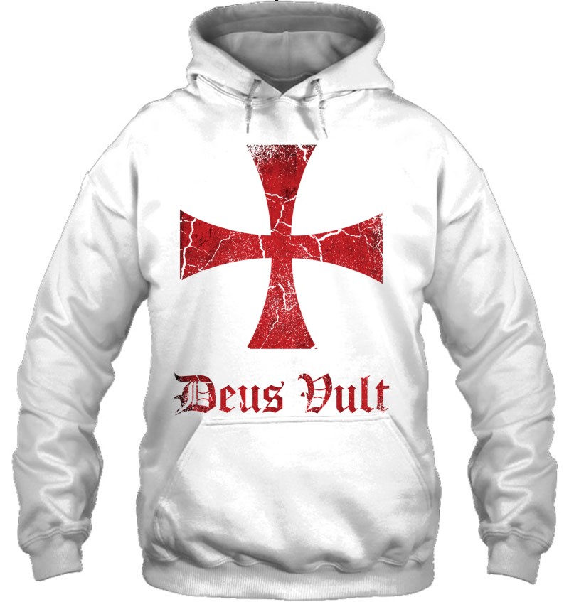 Crusader Hoodie Distressed Deus Vult Knights Templar Cross