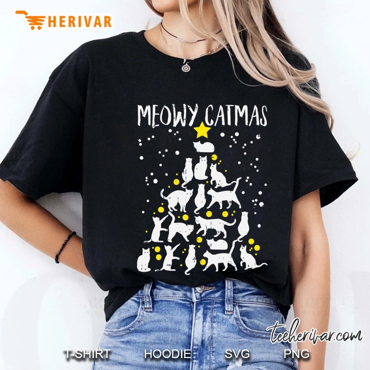 Meowy Catmas Cat Tree Cute Animal Kitten Christmas Xmas Gift Ladies Tee