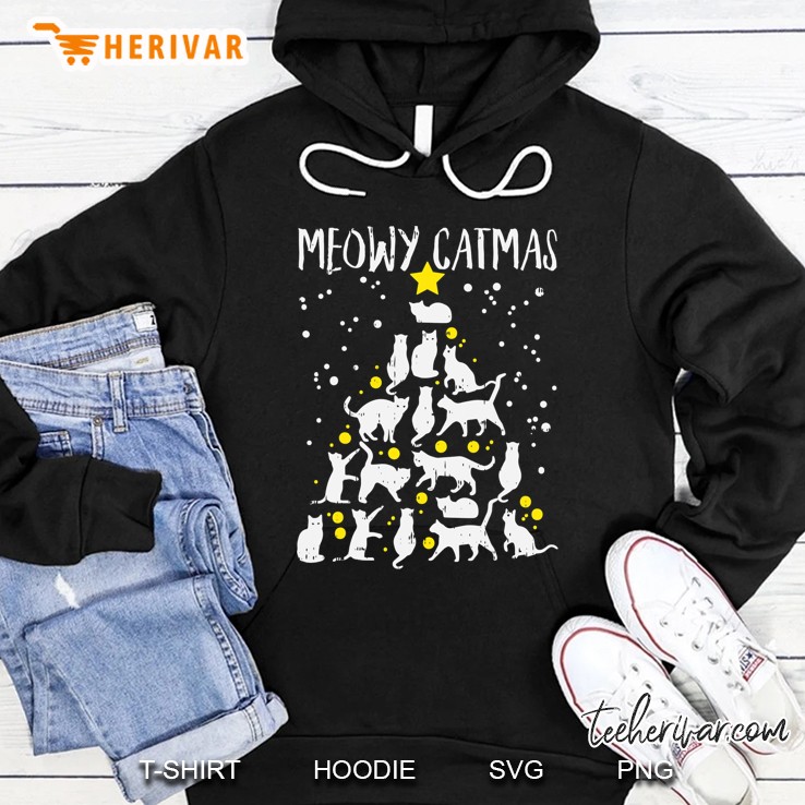 Meowy Catmas Cat Tree Cute Animal Kitten Christmas Xmas Gift Hoodie