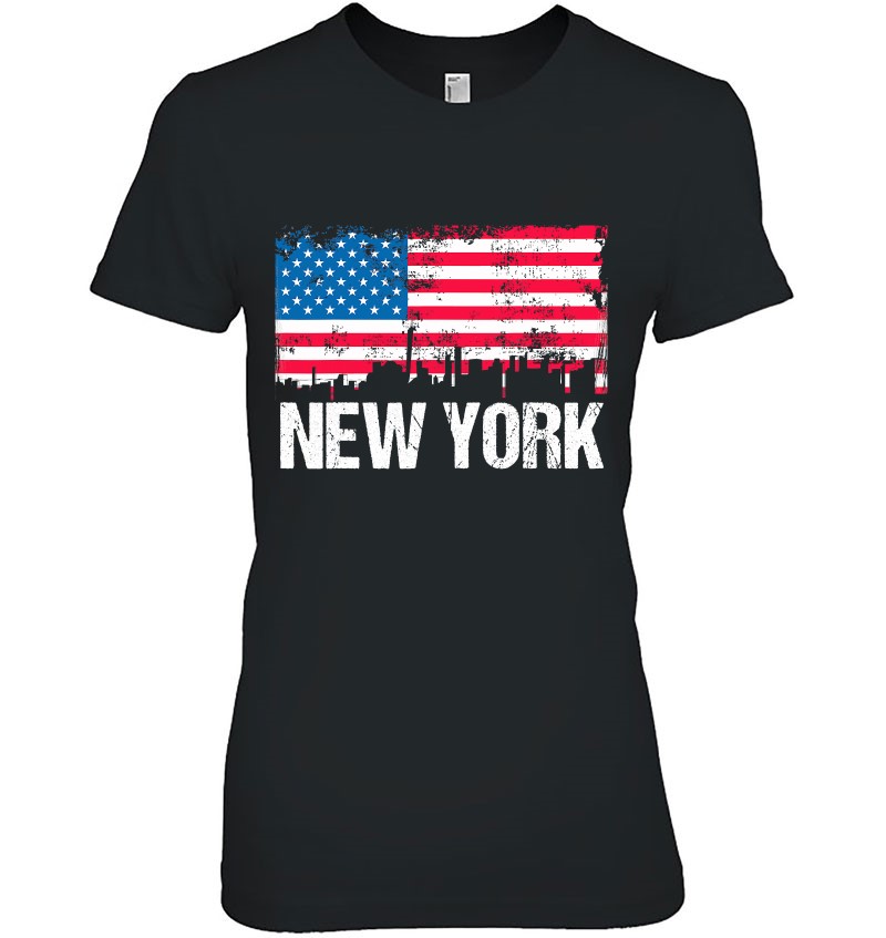 Vintage Us Flag American City Skyline New York