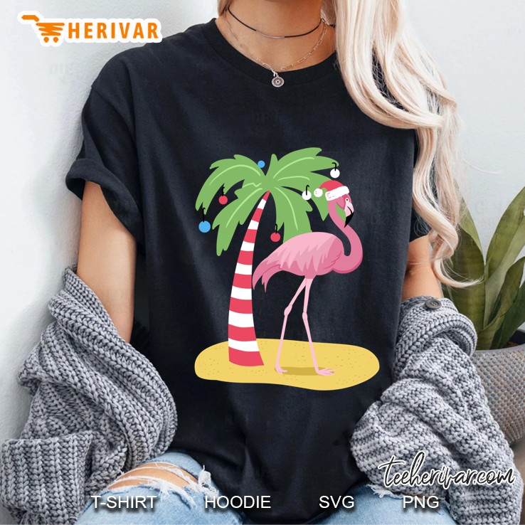 Christmas Flamingo Beach Tropical Ladies Tee