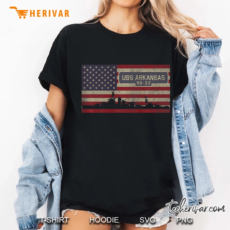 Uss Arkansas Bb-33 Battleship Gift Usa American Flag Premium Ladies Tee