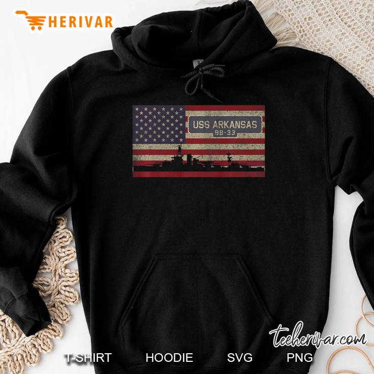 Uss Arkansas Bb-33 Battleship Gift Usa American Flag Premium Hoodie