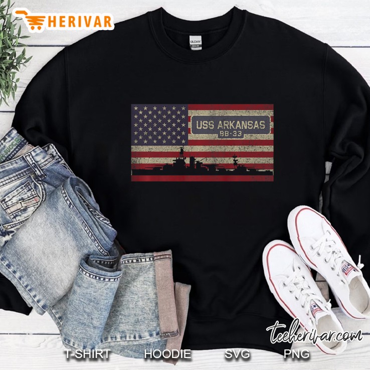 Uss Arkansas Bb-33 Battleship Gift Usa American Flag Premium Sweatshirt
