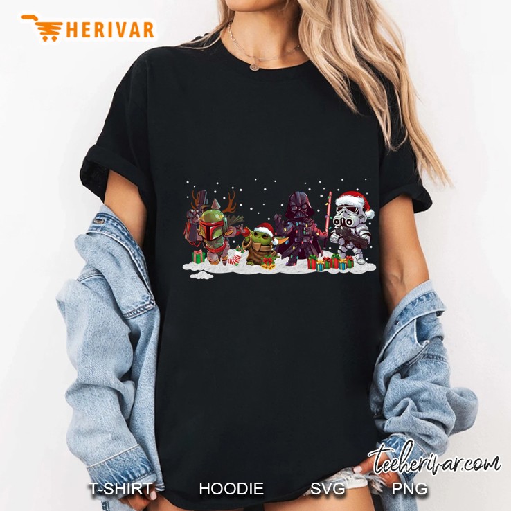 Cute Boba Fett Baby Yoda Darth Vader Stormtrooper Star Wars Christmas Ladies Tee