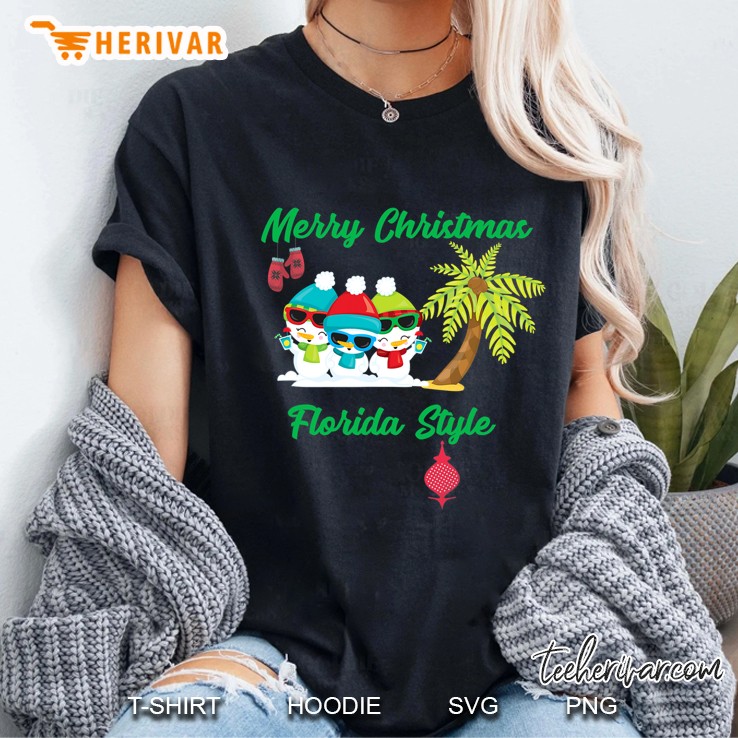 Merry Christmas Florida Style Snowman Summer Ladies Tee