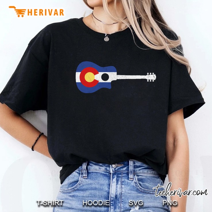 State Flag Of Colorado Music - Distressed Acoustic Guitar Ladies Tee
