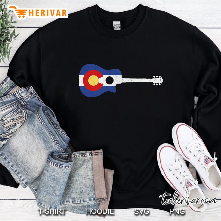 State Flag Of Colorado Music - Distressed Acoustic Guitar Sweatshirt