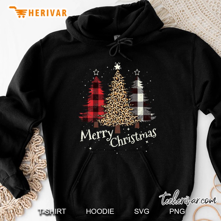 Merry Christmas Gift Three Xmas Trees Buffalo Plaid Woman Hoodie