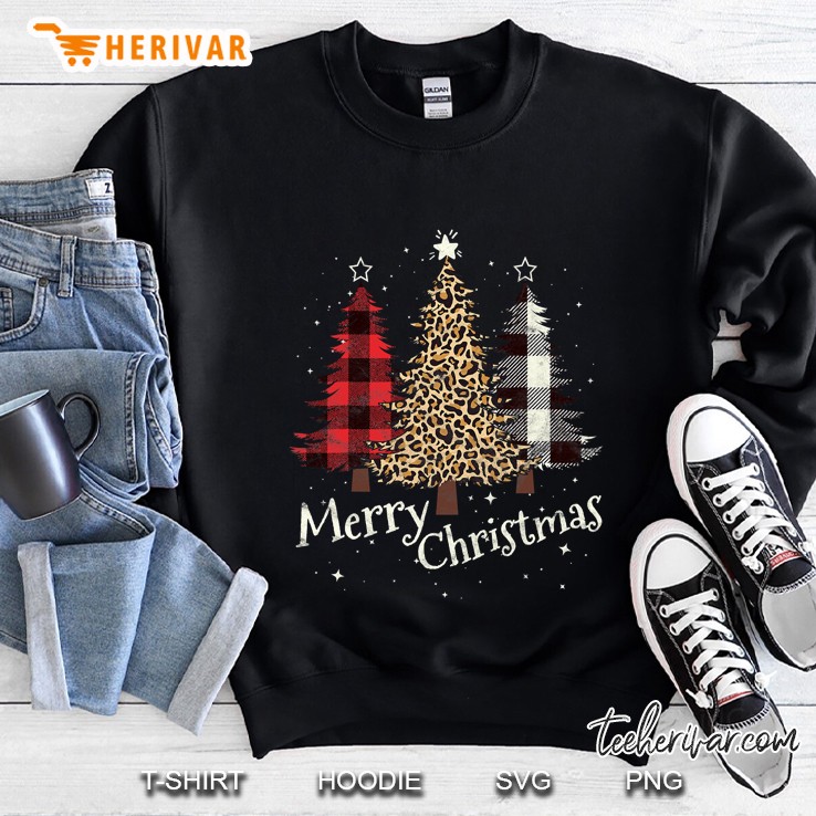 Merry Christmas Gift Three Xmas Trees Buffalo Plaid Woman Sweatshirt